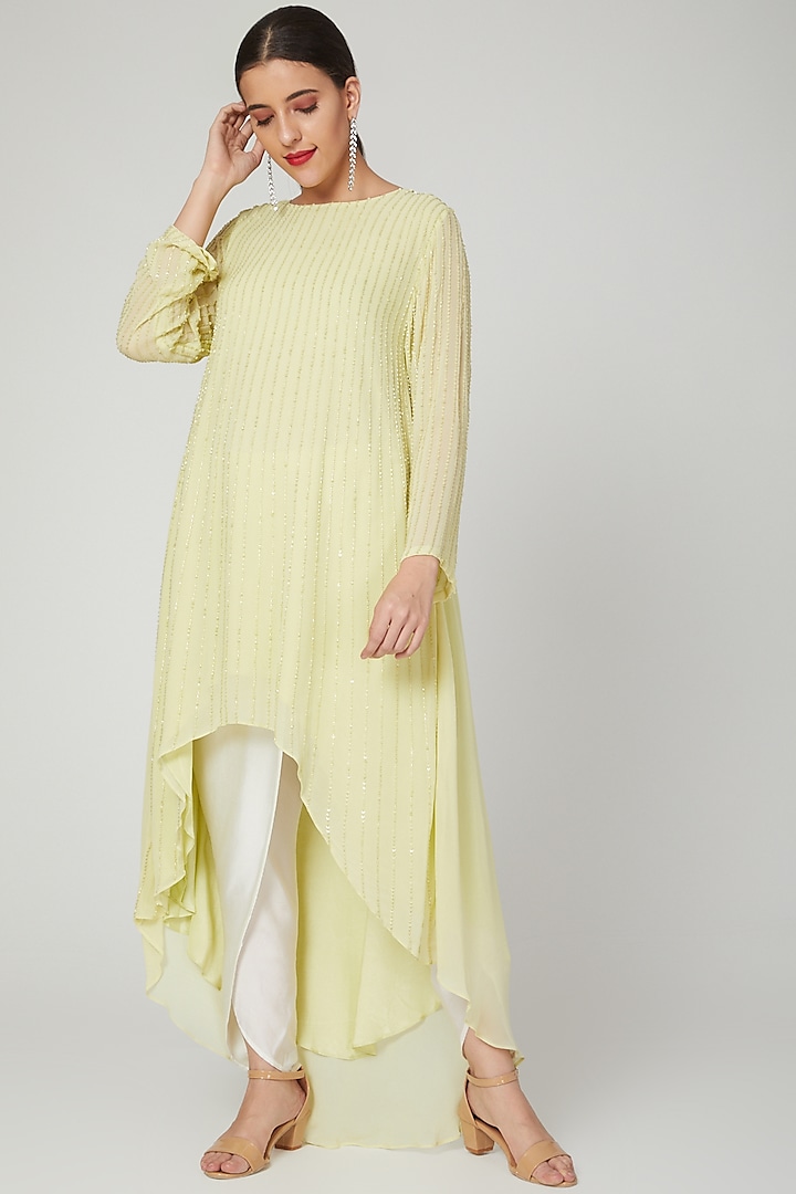 Lime Embroidered Kurta With Pants by Seams Pret & Couture at Pernia's Pop Up Shop