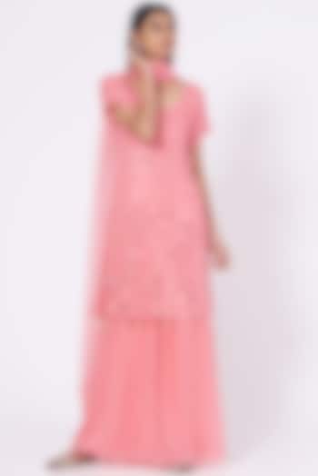 Blush Pink Satin Party Wear Sharara Set by Seams Pret & Couture at Pernia's Pop Up Shop