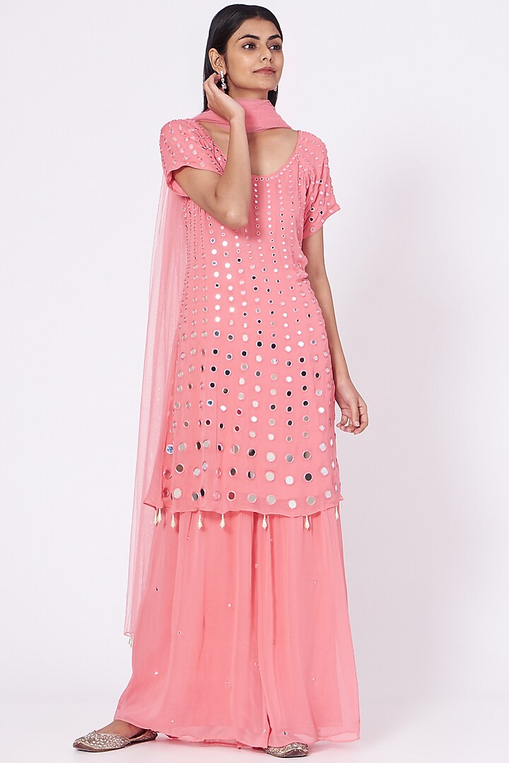 Blush Pink Satin Party Wear Sharara Set by Seams Pret & Couture at Pernia's Pop Up Shop