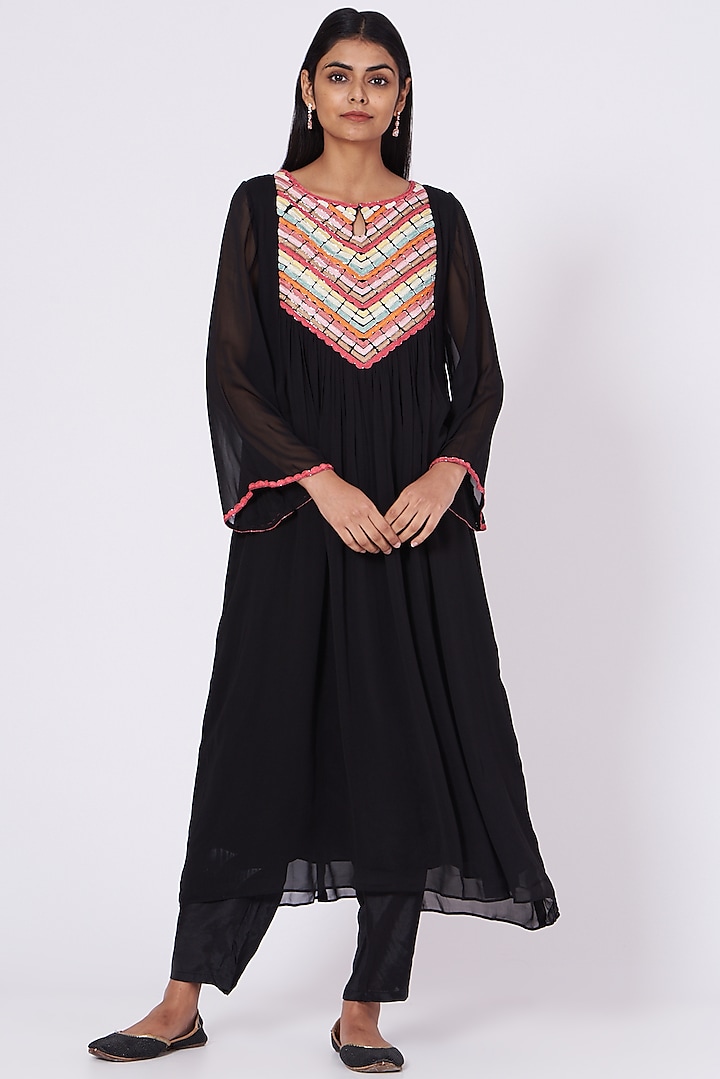 Black Anarkali Set With Beads by Seams Pret & Couture