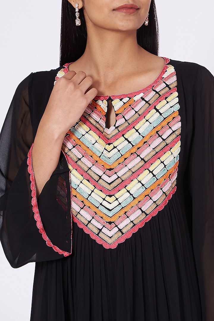 Black Party Wear Anarkali Set With Beads by Seams Pret & Couture at Pernia's Pop Up Shop