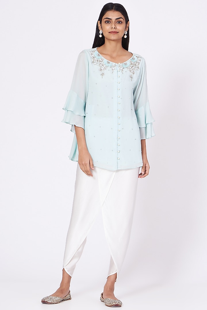 Sky Blue Embroidered Tunic by Seams Pret & Couture at Pernia's Pop Up Shop