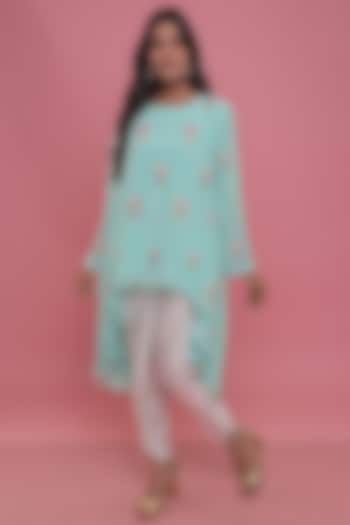 Light Turquoise Embroidered Tunic Set by Seams Pret & Couture at Pernia's Pop Up Shop