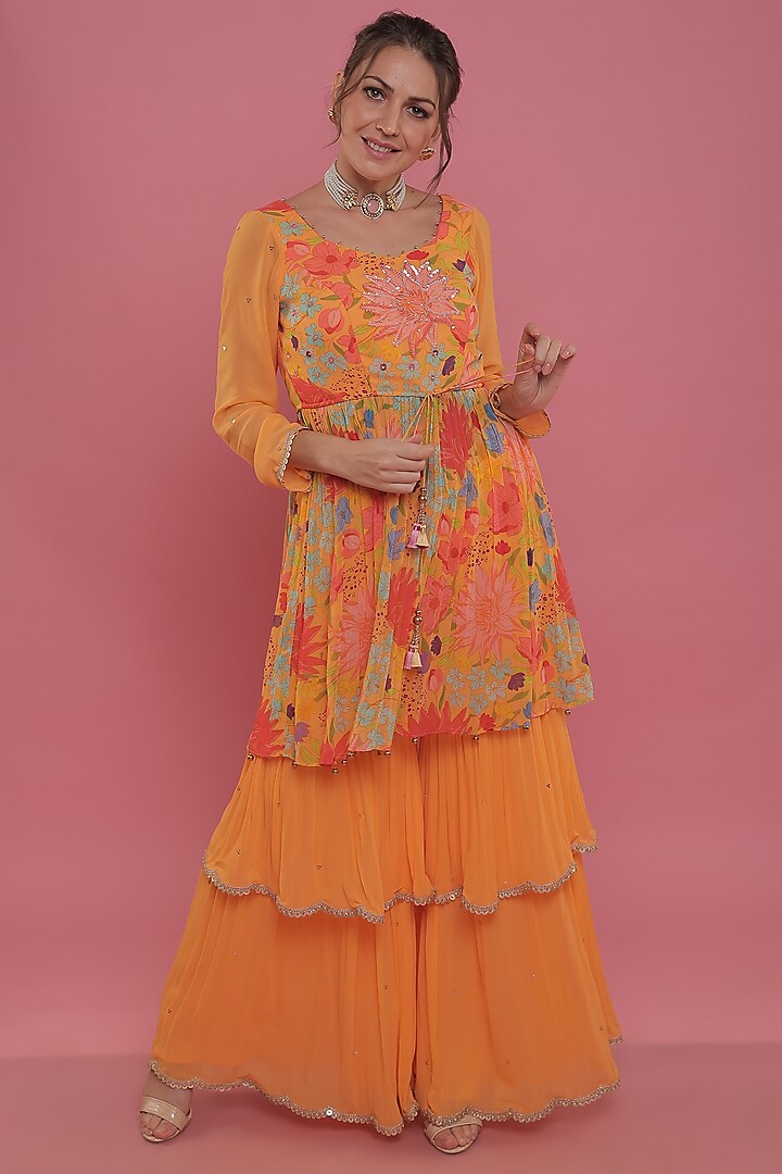Mustard Georgette Sharara Set by Seams Pret & Couture