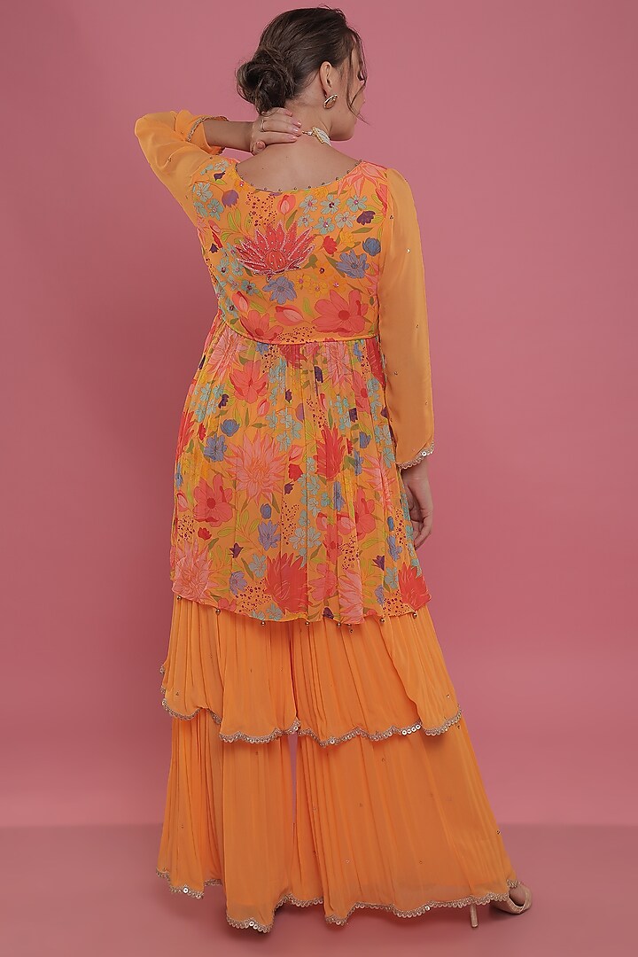 Mustard Georgette Party Wear Sharara Set by Seams Pret & Couture at Pernia's Pop Up Shop