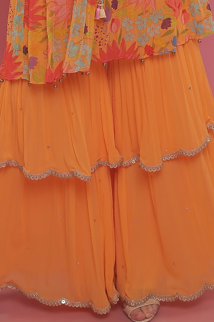 Mustard Georgette Party Wear Sharara Set by Seams Pret & Couture at Pernia's Pop Up Shop