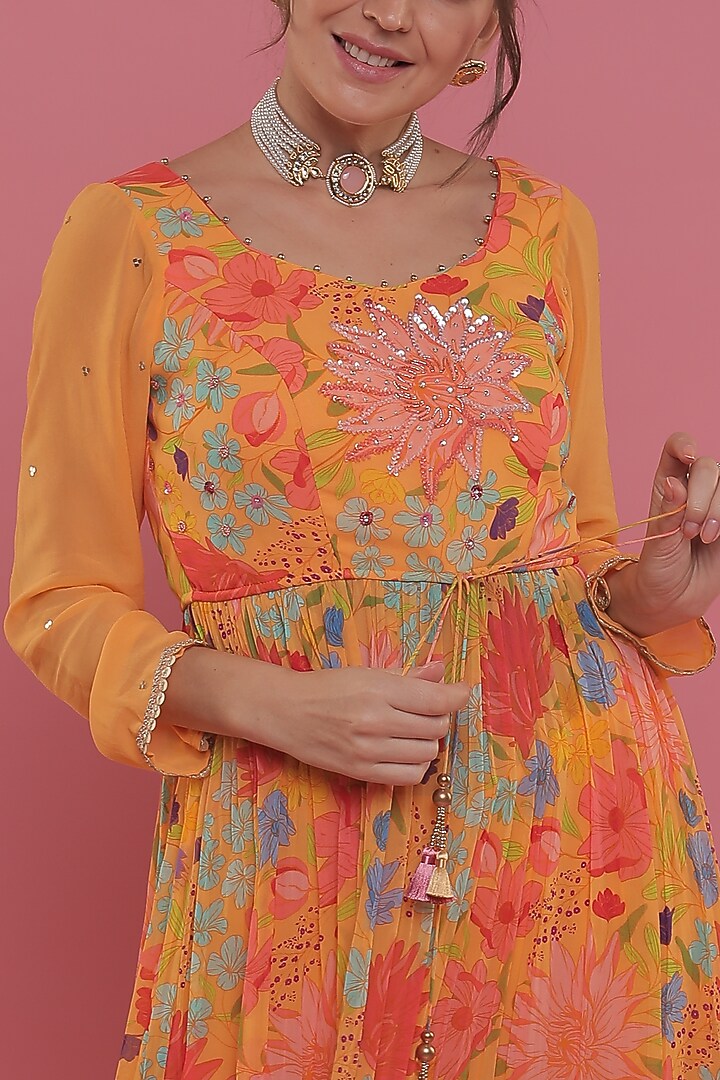 Mustard Georgette Party Wear Sharara Set by Seams Pret & Couture at Pernia's Pop Up Shop