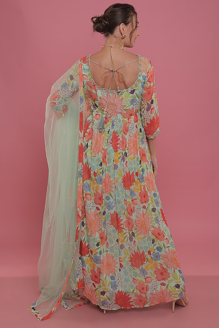 Mint Printed Party Wear Anarkali Set by Seams Pret & Couture at Pernia's Pop Up Shop