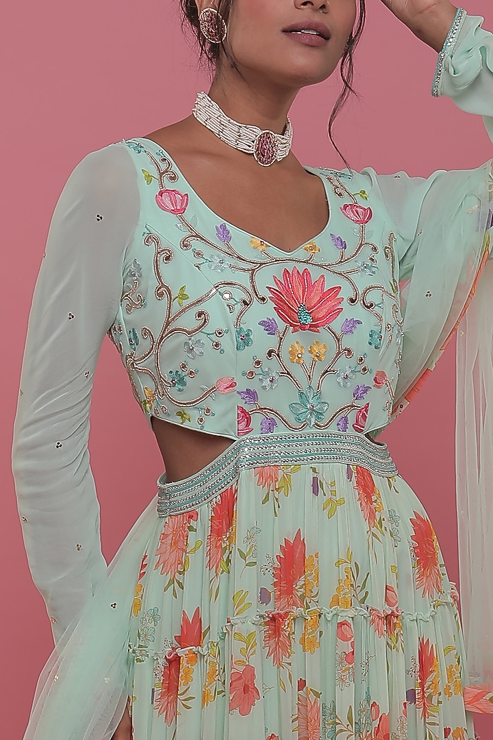 Mint Aari Embroidered Wedding Anarkali Set by Seams Pret & Couture at Pernia's Pop Up Shop