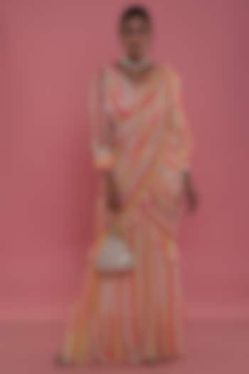 Multi-Colored Crepe Stripe Pre-Draped Saree Set by Seams Pret & Couture