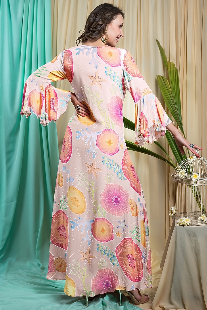 Multi-Colored Crepe Printed Cowl Vacation Dress by Seams Pret & Couture at Pernia's Pop Up Shop