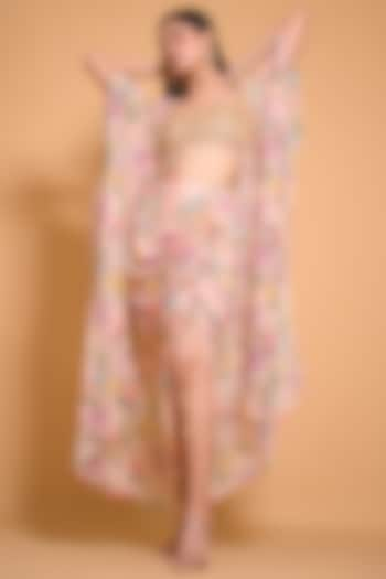 Rose Pink Georgette Floral Printed Cape Set by Seams Pret & Couture at Pernia's Pop Up Shop