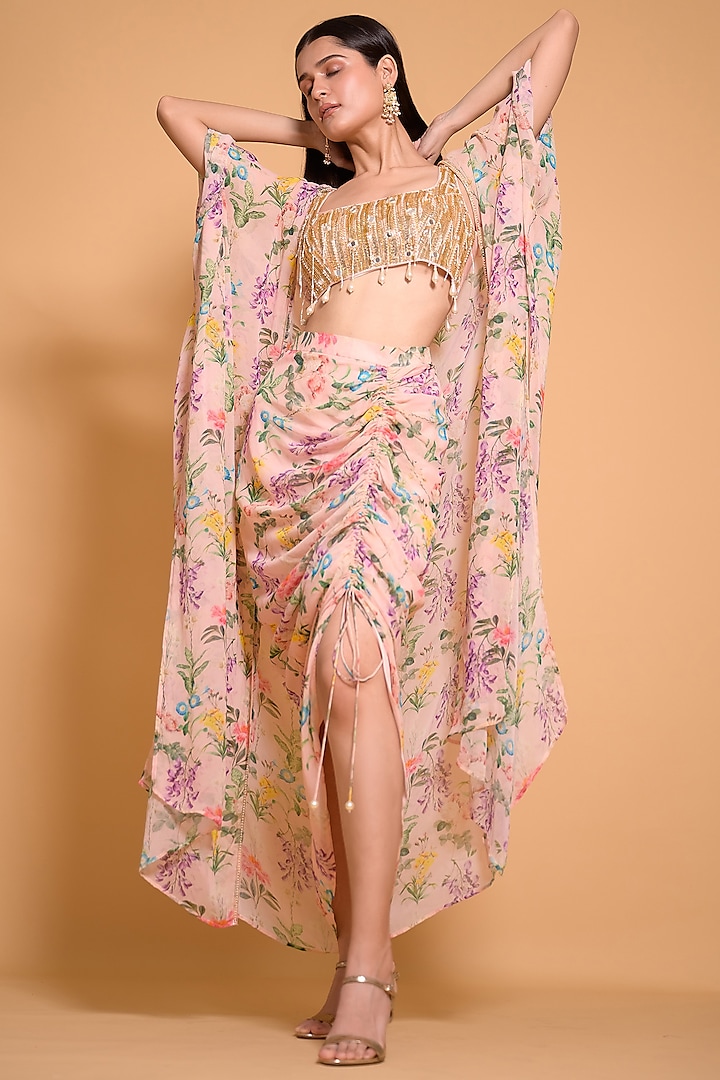 Rose Pink Georgette Floral Printed Cape Set by Seams Pret & Couture at Pernia's Pop Up Shop