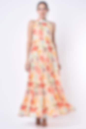Peach Printed Summer Dress by Seams Pret & Couture at Pernia's Pop Up Shop