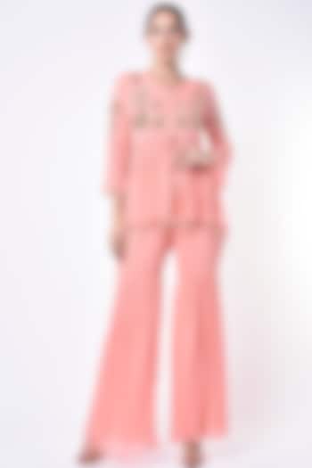 Peach Georgette Sharara Set by Seams Pret & Couture
