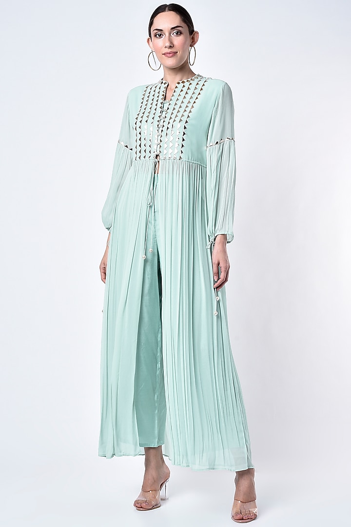 Powder Blue Hand Embroidered Kurta Set by Seams Pret & Couture at Pernia's Pop Up Shop