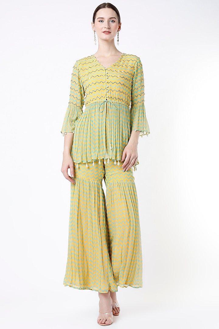 Leaf Green Printed Party Wear Sharara Set by Seams Pret & Couture at Pernia's Pop Up Shop