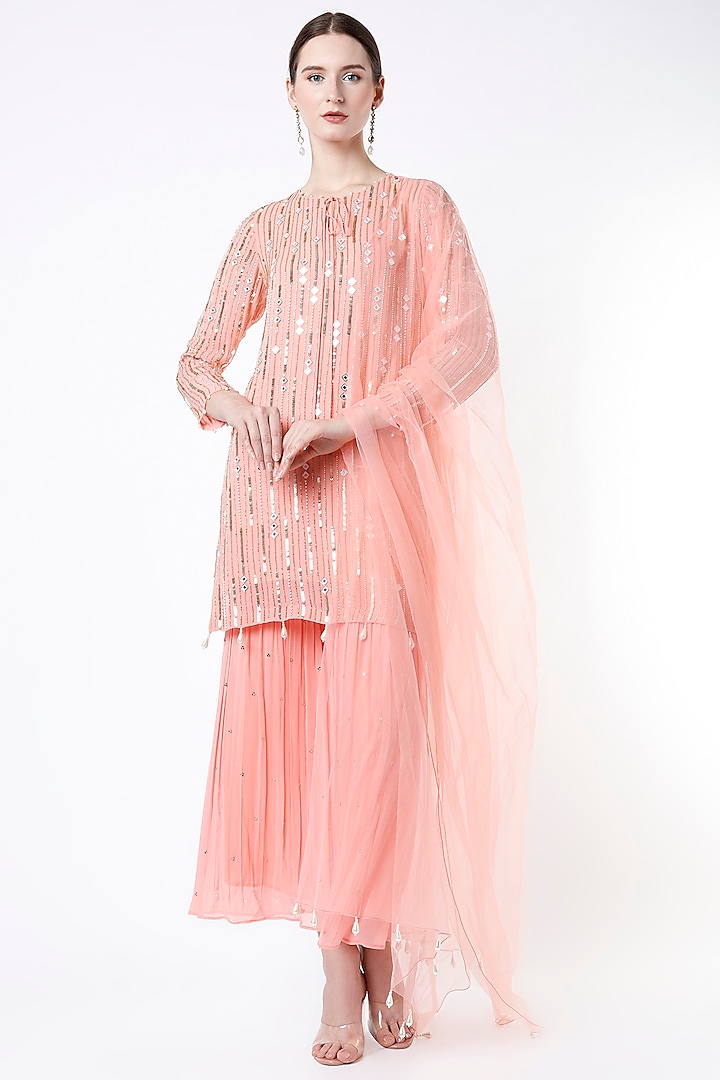 Blush Pink Georgette Party Wear Sharara Set by Seams Pret & Couture at Pernia's Pop Up Shop