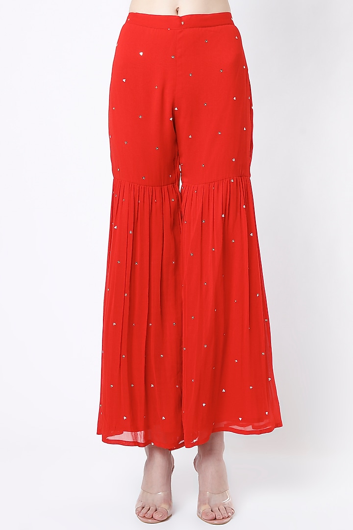 Red Georgette Party Wear Sharara Set by Seams Pret & Couture at Pernia's Pop Up Shop