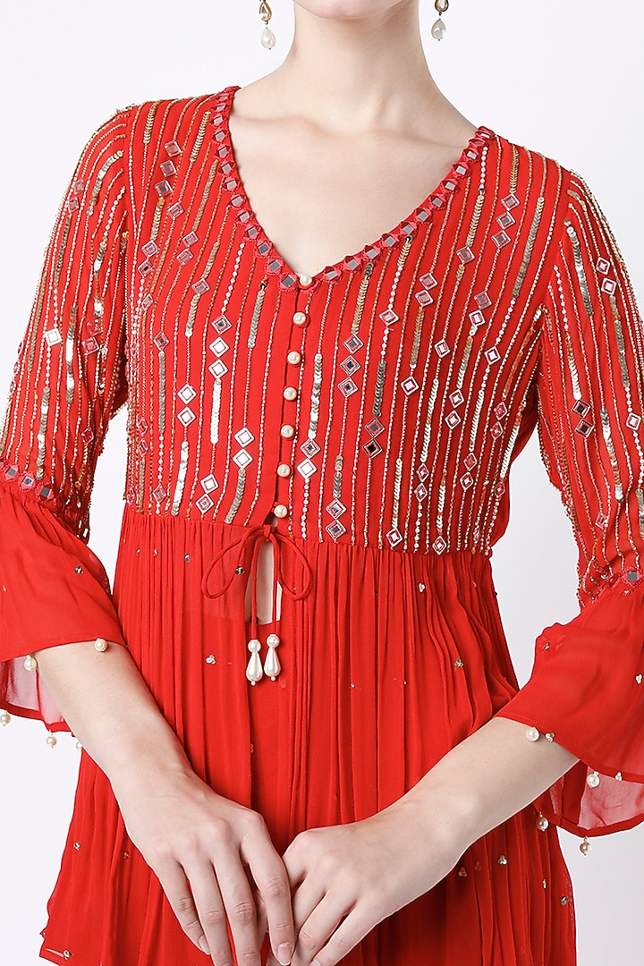 Red Georgette Party Wear Sharara Set by Seams Pret & Couture at Pernia's Pop Up Shop