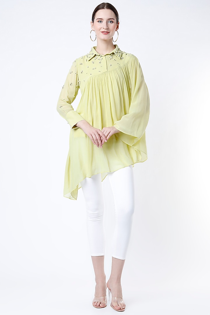 Mint Georgette Asymmetrical Top by Seams Pret & Couture