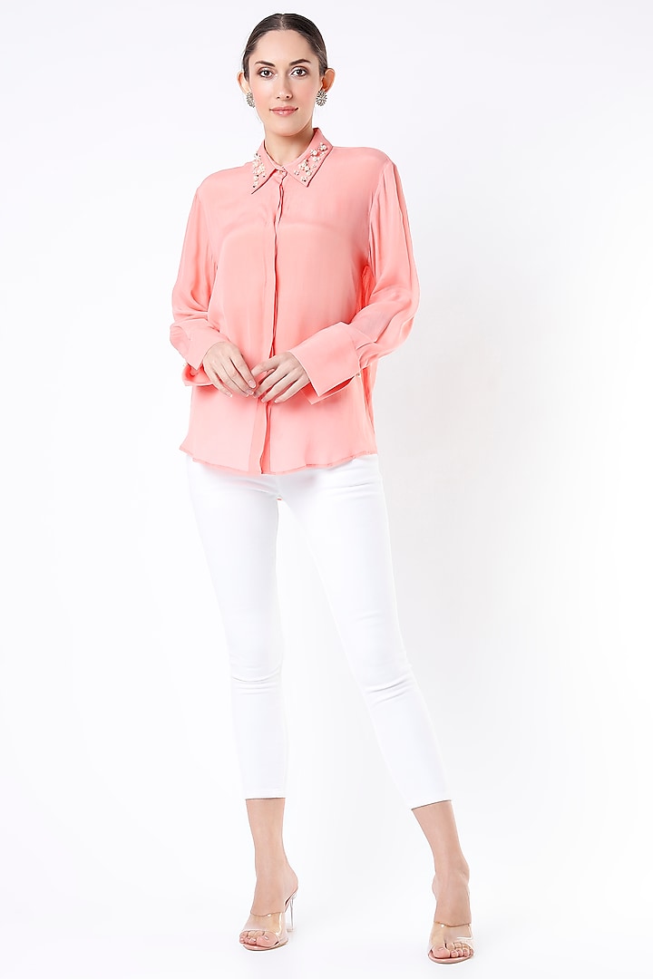 Peach Crepe Shirt by Seams Pret & Couture