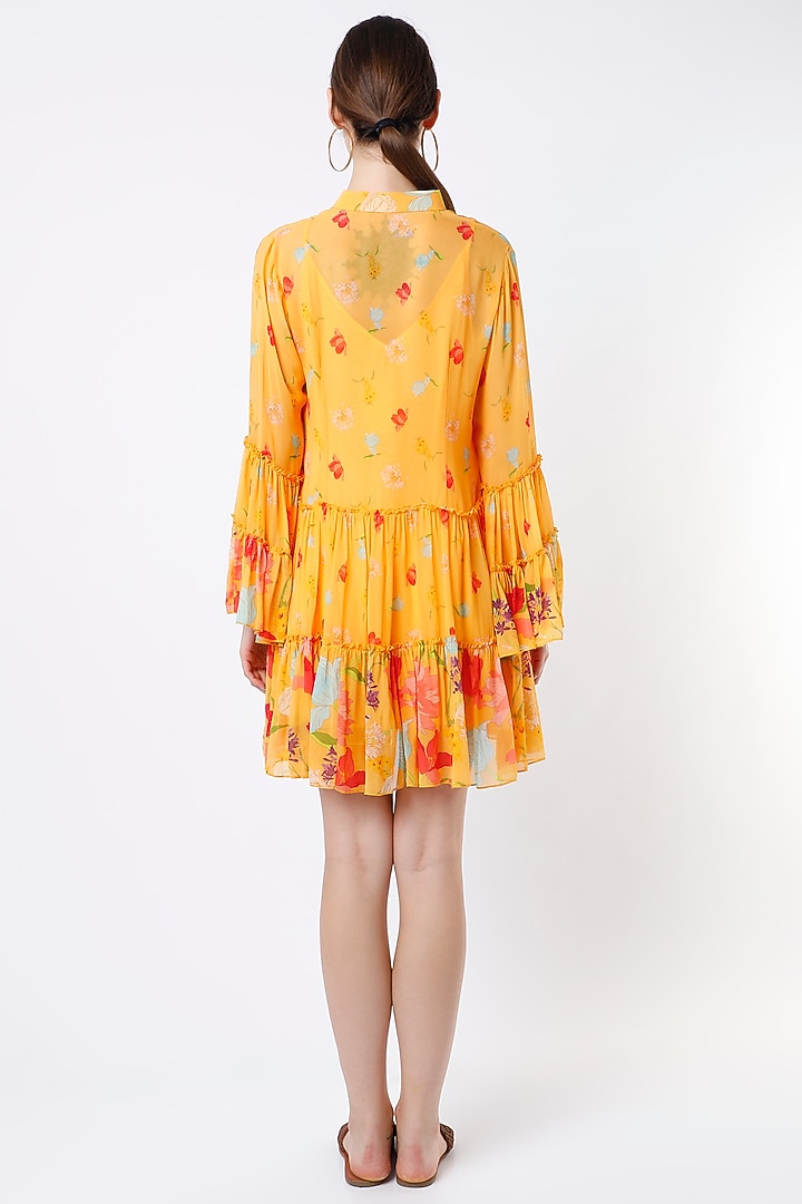 Mustard Printed Tiered Summer Dress by Seams Pret & Couture at Pernia's Pop Up Shop