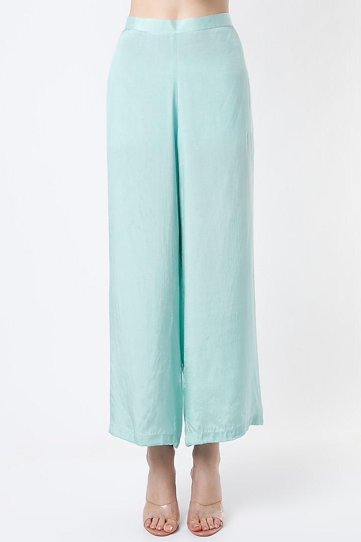 Powder Blue Embroidered Pleated Party Wear Anarkali Set by Seams Pret & Couture at Pernia's Pop Up Shop
