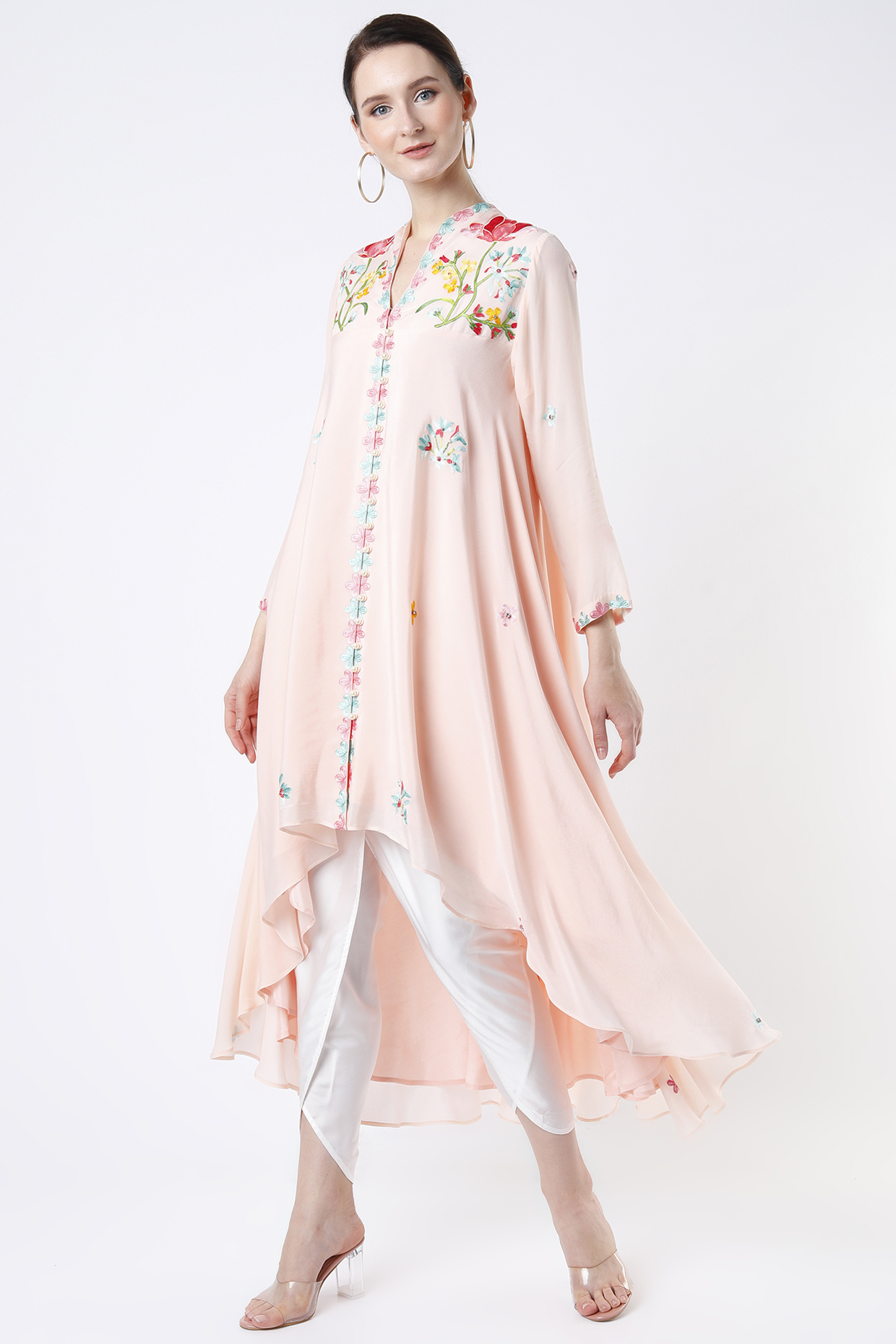 Light Peach Embroidered Tunic Set by Seams Pret & Couture at Pernia's Pop Up Shop