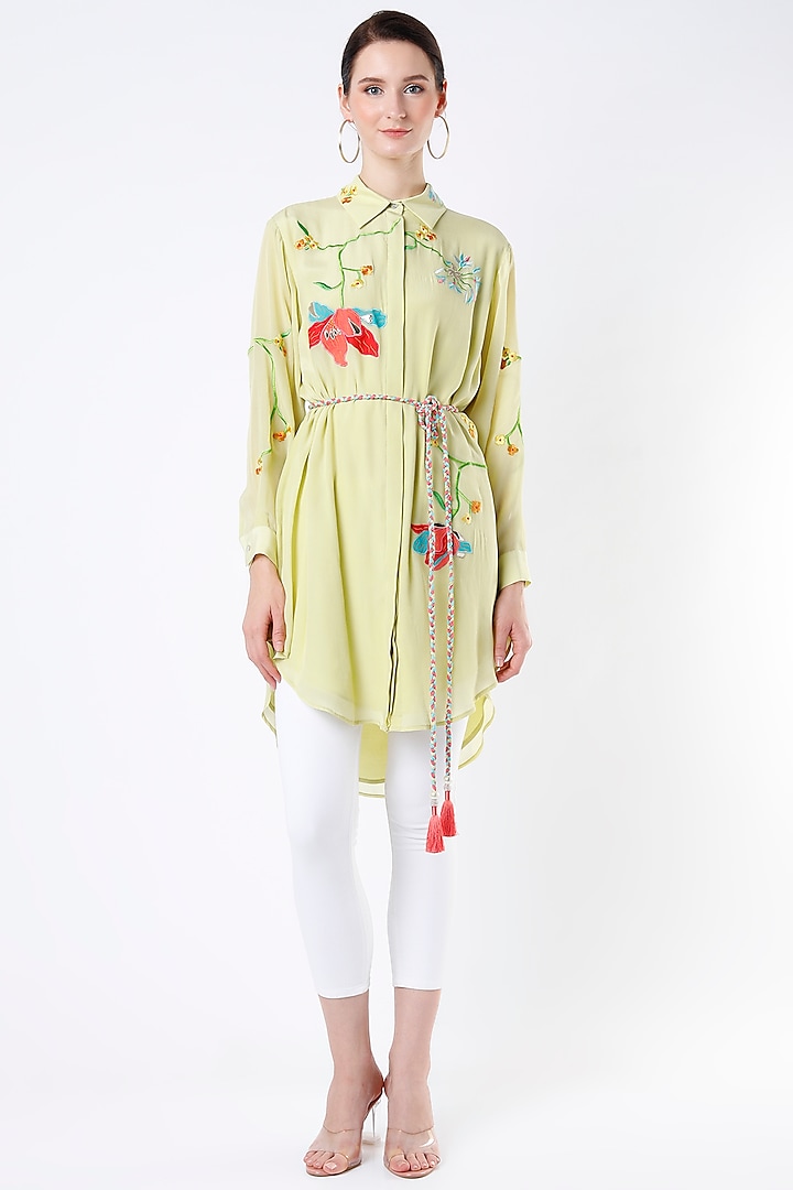 Mint Green Crepe Shirt Tunic by Seams Pret & Couture