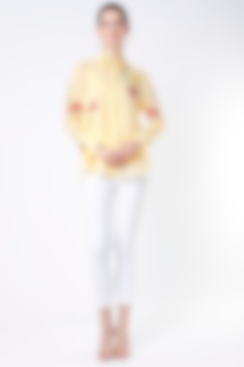 Pastel Yellow Embroidered Shirt by Seams Pret & Couture
