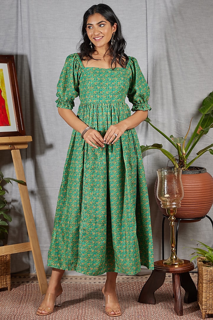 Cool Green Muslin Dress by Spring Diaries