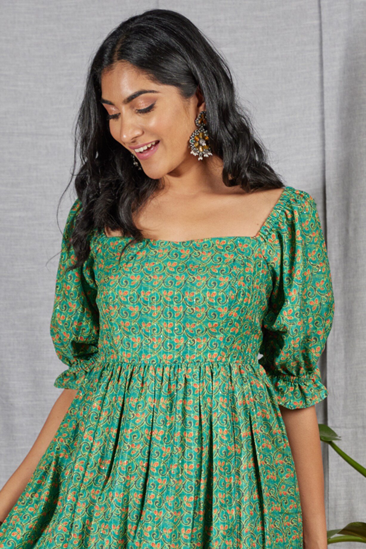 slim fit dress slacks GREEN MUSLIN FLORAL DRESS main image 0