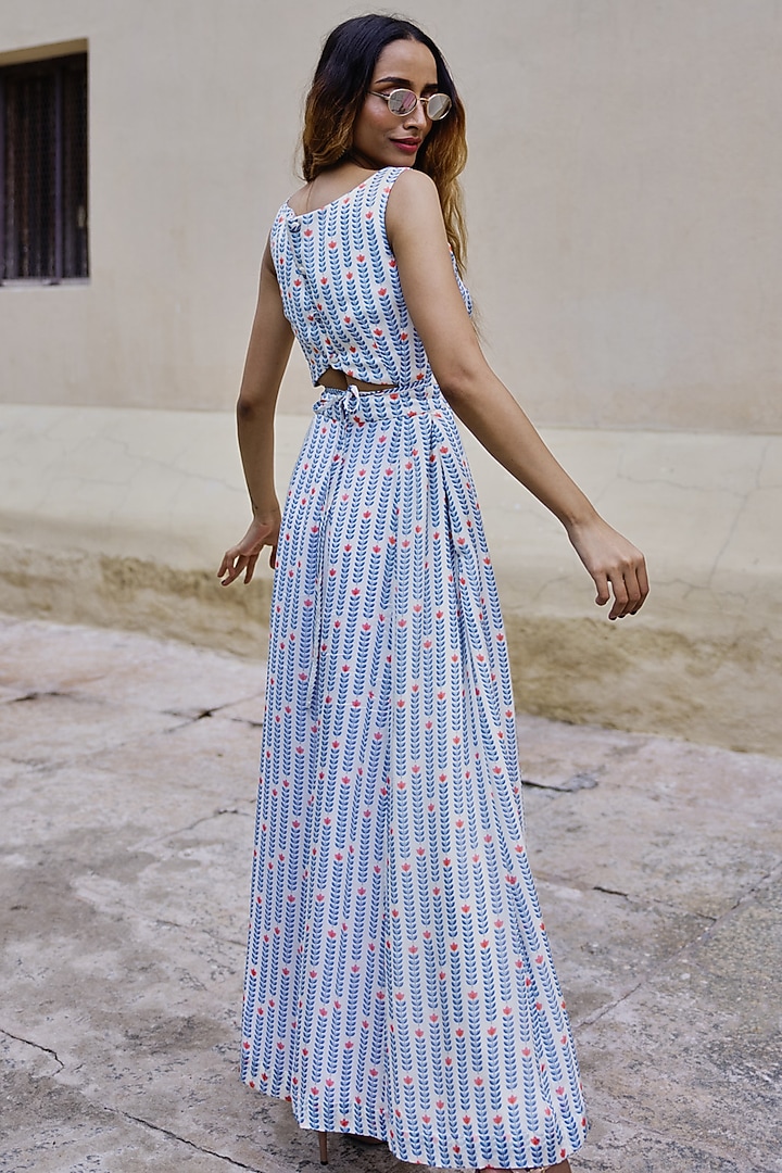 Cream Chinon Printed Jumpsuit by Spring Diaries at Pernia's Pop Up Shop