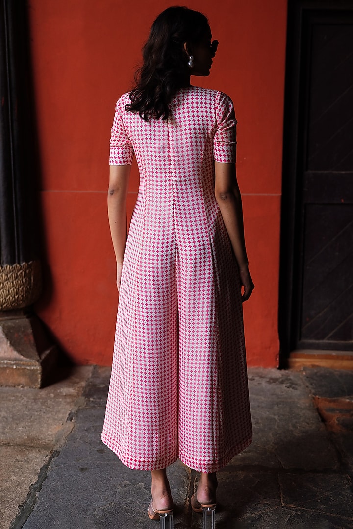 Off-White & Dull Red Chinon Printed Jumpsuit by Spring Diaries at Pernia's Pop Up Shop