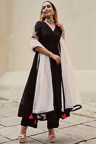 Black Chinon Anarkali Set by Spring Diaries