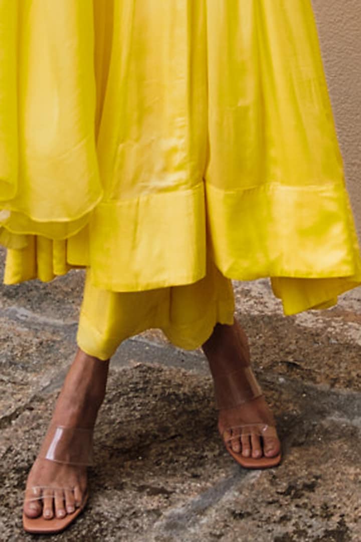 Yellow Chinon Embroidered Party Wear Anarkali Set by Spring Diaries at Pernia's Pop Up Shop