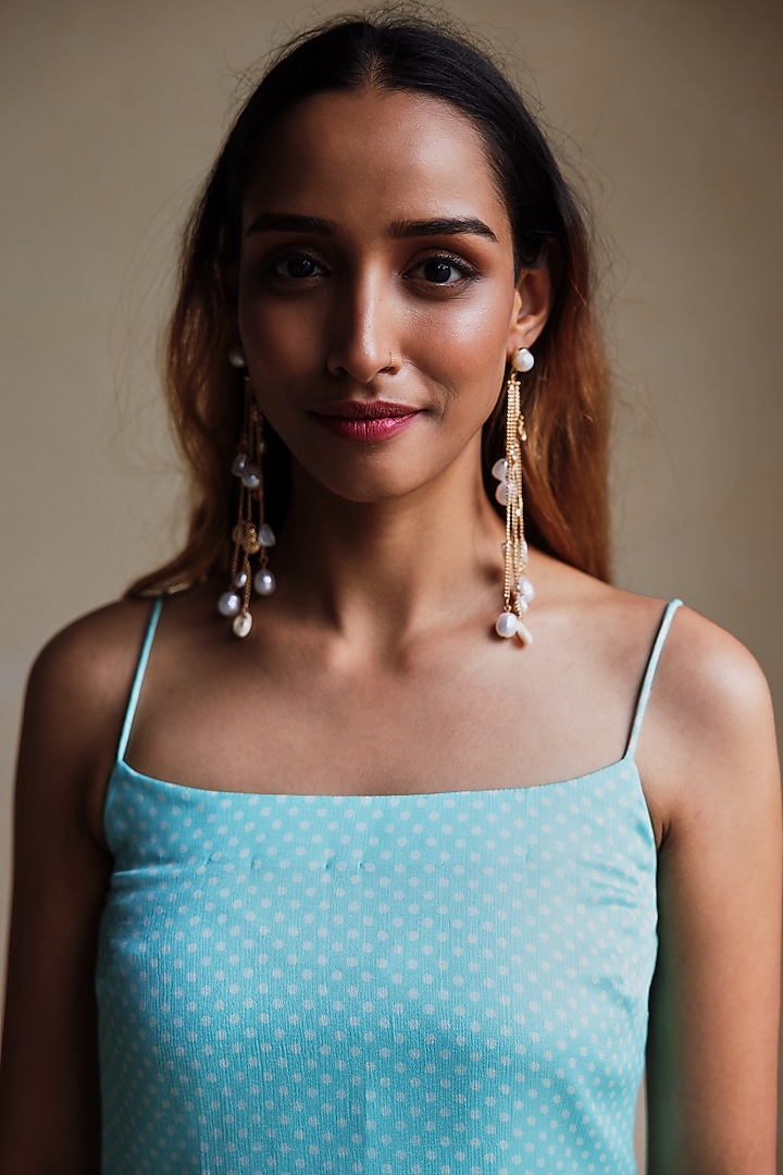 Sky Blue Chinon Kurta Set by Spring Diaries at Pernia's Pop Up Shop