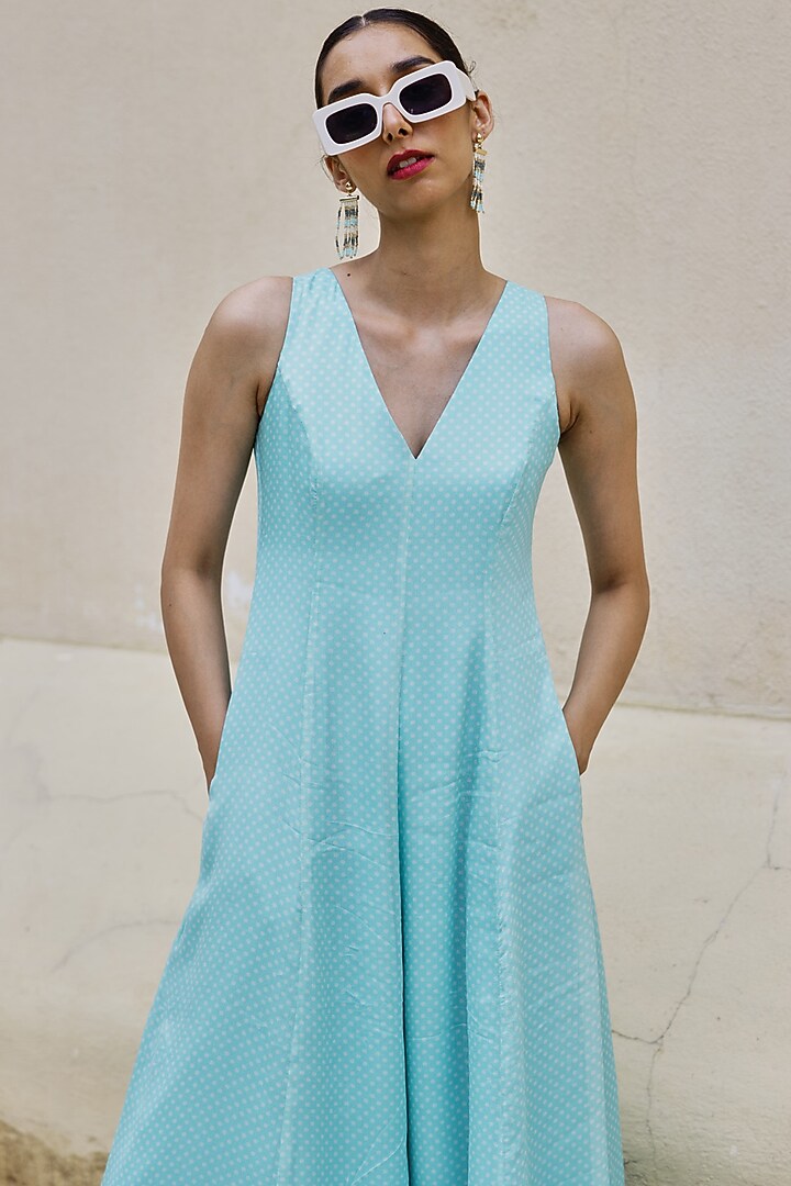 Sky Blue Chinon Printed Jumpsuit by Spring Diaries at Pernia's Pop Up Shop