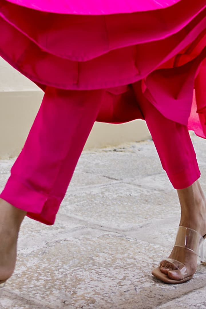 Bright Pink Chinon Embroidered Party Wear Anarkali Set by Spring Diaries at Pernia's Pop Up Shop