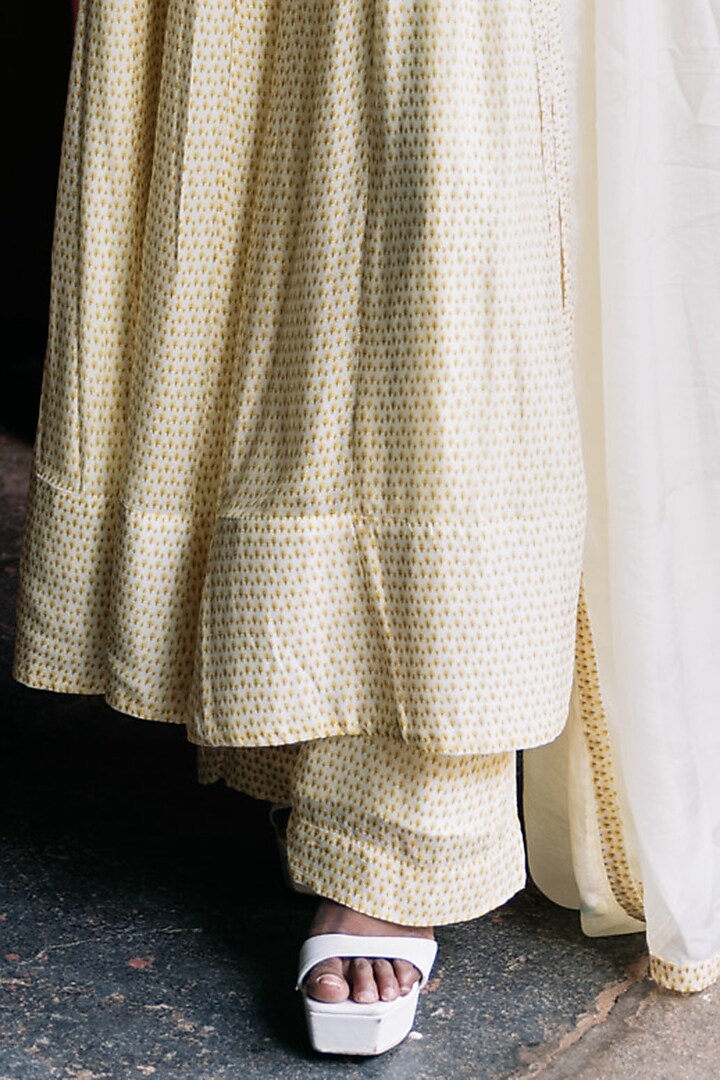 Cream Chinon Embroidered Party Wear Anarkali Set by Spring Diaries at Pernia's Pop Up Shop