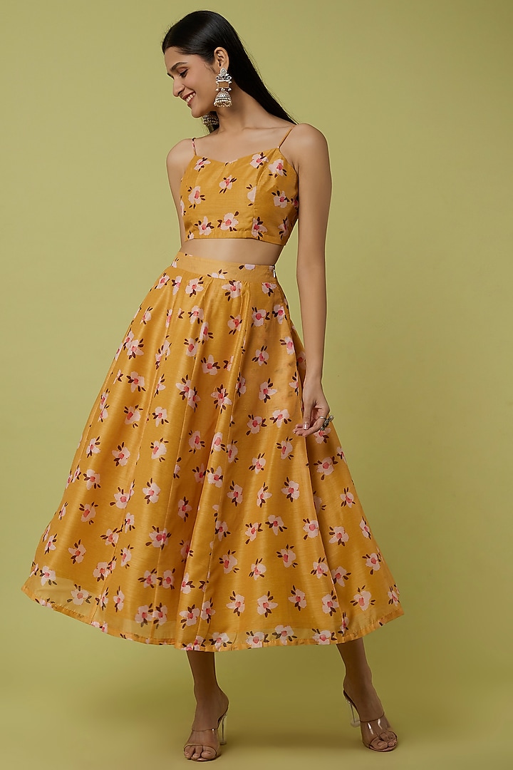 Bright Yellow Silk Skirt Set by Spring Diaries