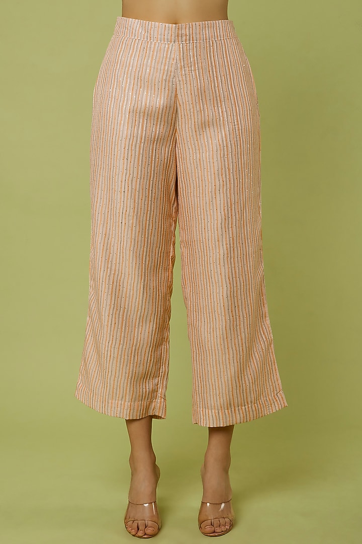 Light Peach Striped Kurta Set by Spring Diaries at Pernia's Pop Up Shop