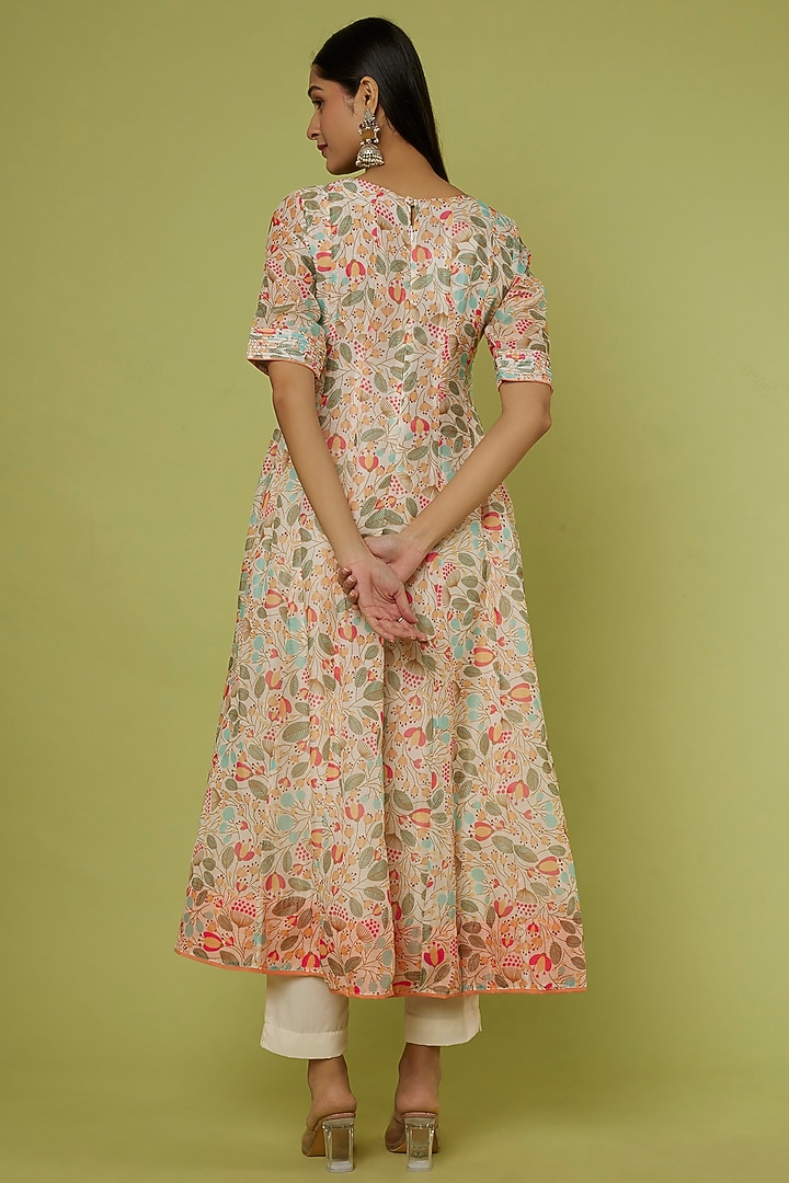 Cream Printed Anarkali Set by Spring Diaries at Pernia's Pop Up Shop