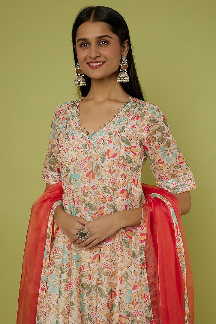 Cream Printed Anarkali Set by Spring Diaries at Pernia's Pop Up Shop