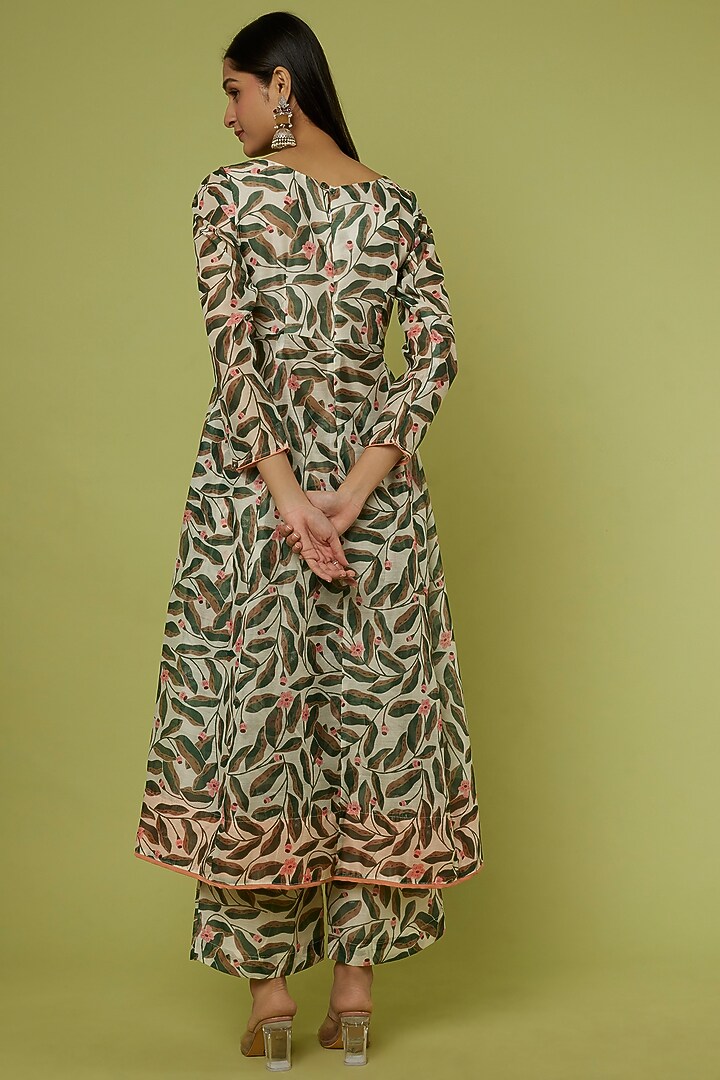 Cream & Green Printed Anarkali Set by Spring Diaries at Pernia's Pop Up Shop