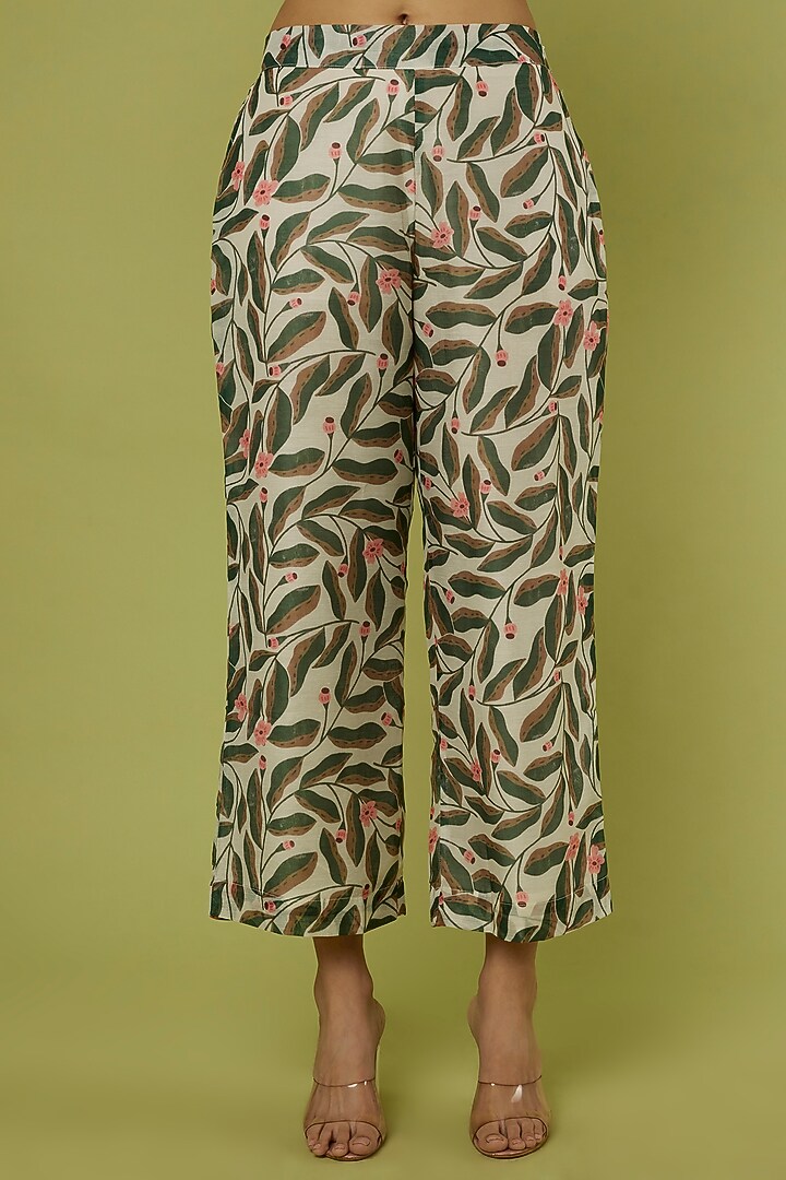 Cream & Green Printed Anarkali Set by Spring Diaries at Pernia's Pop Up Shop