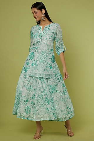 White Printed Skirt Set by Spring Diaries