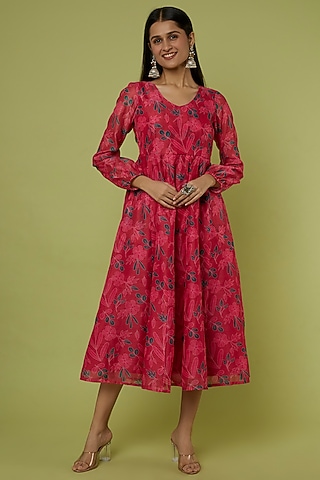 Dark Pink Chanderi Dress by Spring Diaries