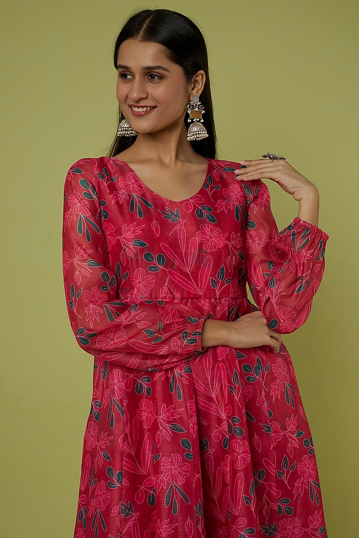 Dark Pink Chanderi Summer Dress by Spring Diaries at Pernia's Pop Up Shop